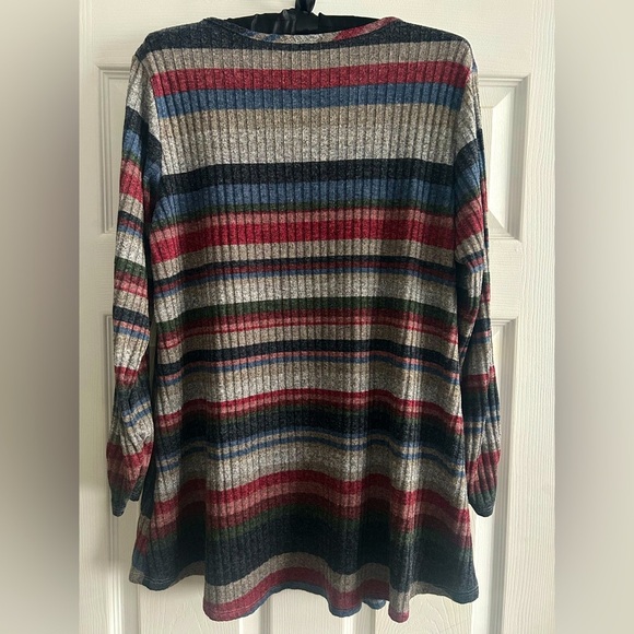 Avenue Sweater Gray Red Green Blue Ribbed Knit Pullover Keyhole 14/16 (XL) - Picture 5 of 5